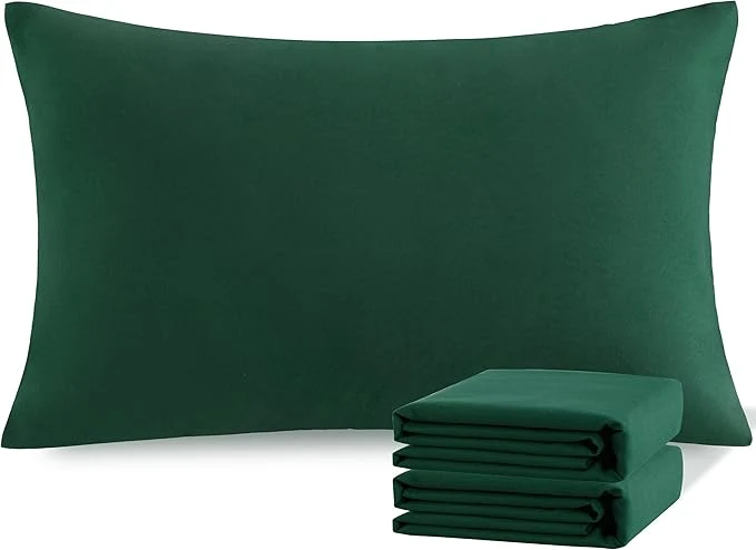Expertly Made NTBAY Standard Pillowcase Set - 2 Pack Brushed Microfiber 20x26 Pillowcases - Soft Wrinkle- Fade-Resistant Stain-Resistant Dark Green Pillowcases with Envelope Closure - 20x26 Inches High-End
