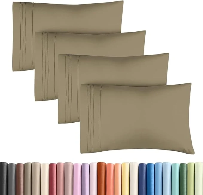 Innovative Standard Pillow Cases Set of 4 - Ultra Soft Hotel Quality Pillowcase Covers - Comfy Cozy Bedding for Women Men Kids amp Teens - Machine Washable Pillow Protectors - 4 Piece Set - Standard Size Khaki Selected