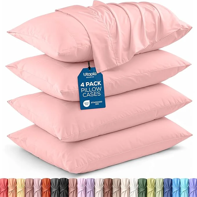 Smooth Utopia Bedding Queen Pillow Cases - 4 Pack - Envelope Closure - Soft Brushed Microfiber Fabric - Shrinkage and Fade Resistant Pillow Covers Queen Size 20 X 30 Inches Queen Pink Environmentally Friendly