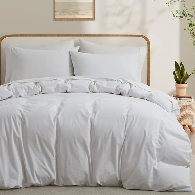 Fast White Duvet Cover Full Size Washed Cotton Linen Like Bedding Set with Zipper Closure No Comforter 80x90 Inches Functional