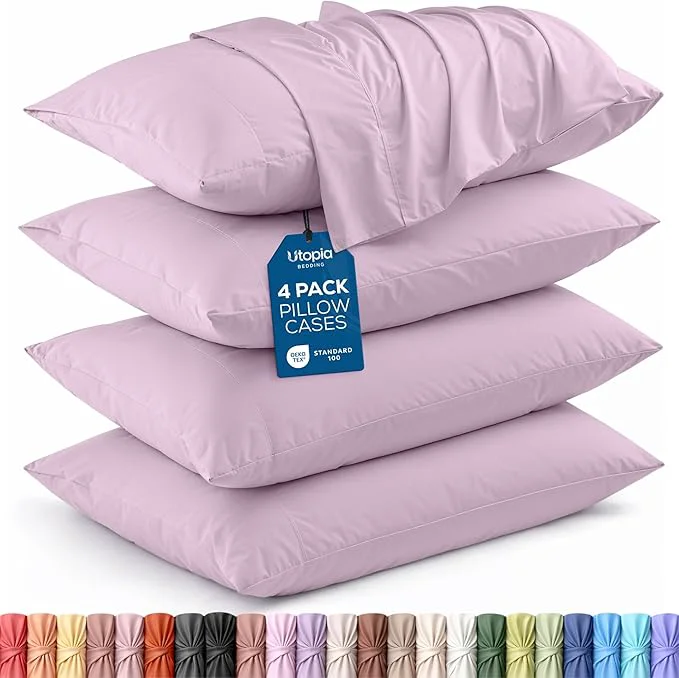 Excellent Utopia Bedding Standard Pillow Cases - 4 Pack - Envelope Closure - Soft Brushed Microfiber Fabric - Shrinkage and Fade Resistant Pillow Covers Standard Size 20 X 26 Inches Standard Lavender Prestigious