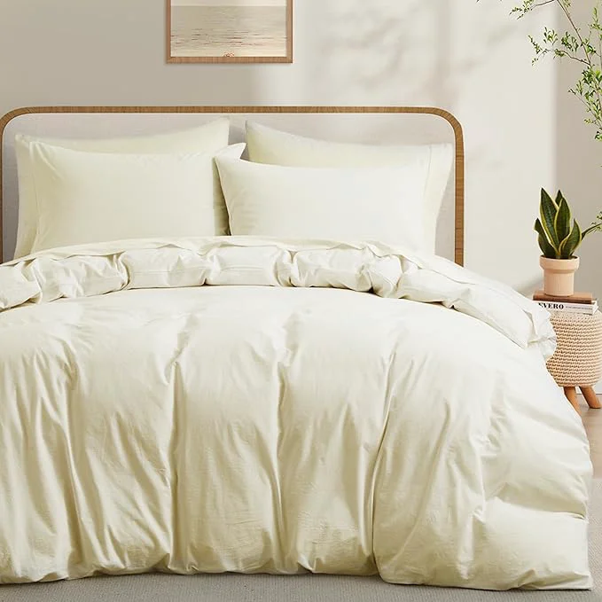 Optimized Cream White Cotton Duvet Cover King Size Linen-Like Natural Bedding Set with Zipper Closure No Comforter King Size Duvet Cover 104 quot x90 quot x 1 Pillowshams 20 quot x36 quot x 2 Secure