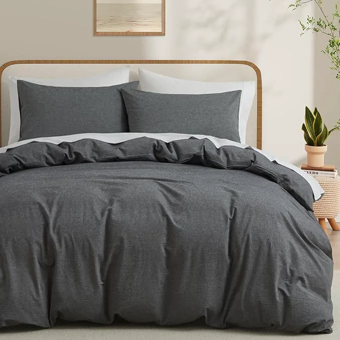 Powerful LOVQUE Washed Cotton Duvet Cover King Size Grey Fade-Resistant Natural Bedding Set No Comforter 104x90 Inches Quality