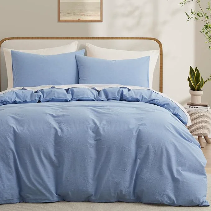 Reliable LOVQUE Light Blue Cotton Duvet Cover King Size Linen Like Natural Bedding Set with Zipper Closure No Comforter 104x90 Inches Eco-Friendly