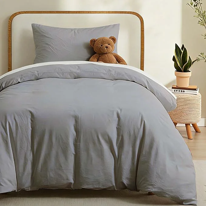 Organic LOVQUE Light Grey Cotton Duvet Cover Twin Size Linen Like Natural Bedding Set with Zipper Closure No Comforter 68x90 Inches Specialty