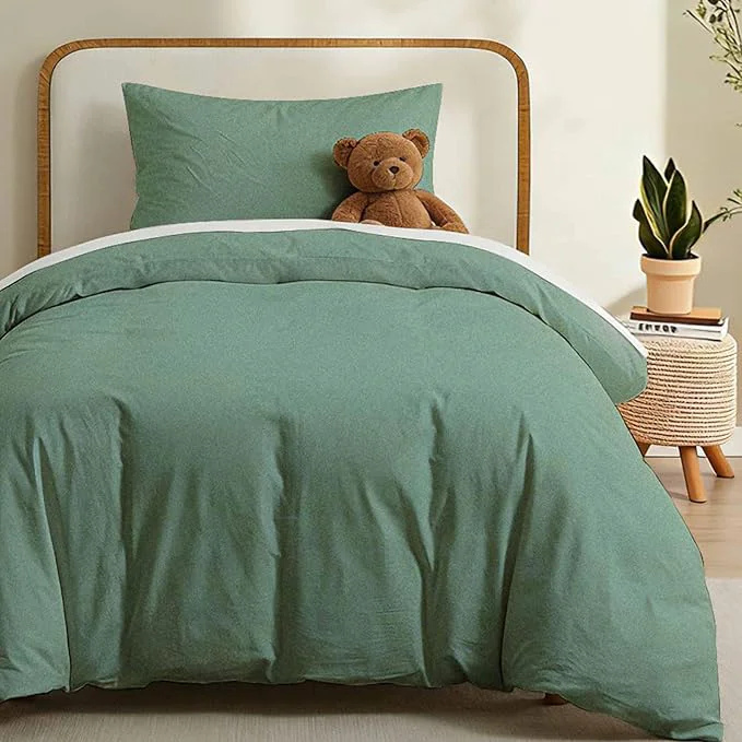 Fashionable LOVQUE Washed Cotton Duvet Cover Twin Size Mint Green Fade-Resistant Natural Bedding Set No Comforter 68x90 Inches Traditional