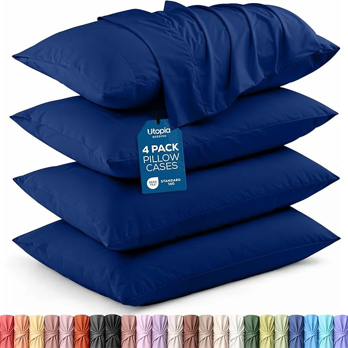 Convenient Utopia Bedding Standard Pillow Cases - 4 Pack - Envelope Closure - Soft Brushed Microfiber Fabric - Shrinkage and Fade Resistant Pillow Covers Standard Size 20 X 26 Inches Standard Royal Blue Trusted