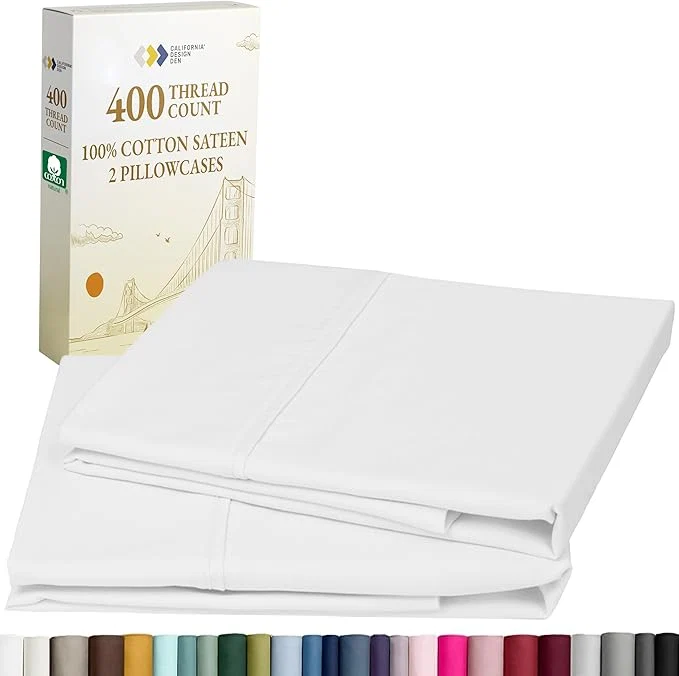 Easy-to-Use California Design Den Standard Queen Size Pillowcase Set - 400 Thread Count Cotton Sateen Set of 2 Pillow Covers Soft and Breathable - Antique White Refined