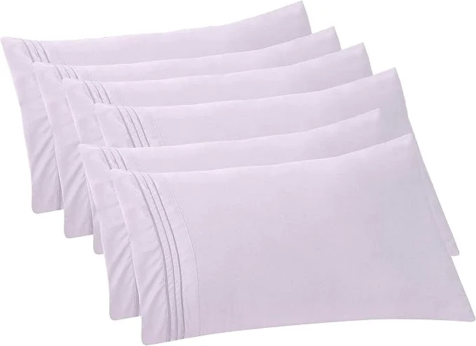 Powerful Elegant Comfort 6-PACK Solid Pillowcases 1500 Premium Hotel Quality Microfiber - Smooth Weave Wrinkle and Stain Resistant Easy Slip-On 6-Piece Set Standard Queen Pillowcase Lilac Authentic