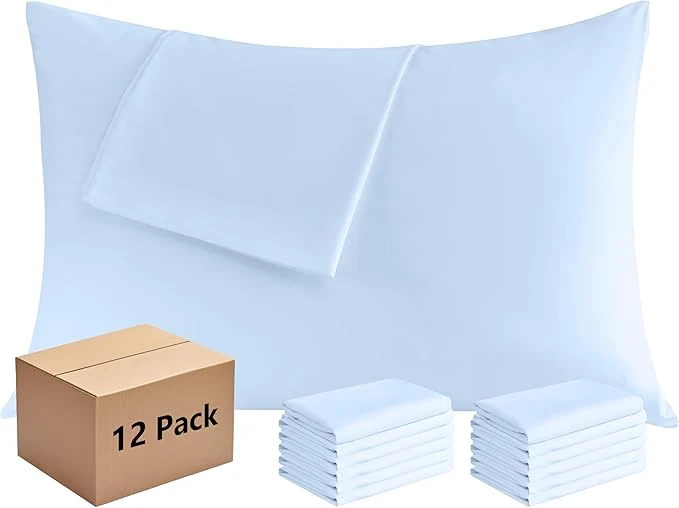 Flexible Pillowcases King 12 Pack 20x36 Pillow Cases with Envelope Closure Soft Plain Brushed Microfiber Covers Breathable Wrinkle-Resistant Light Blue Elegant