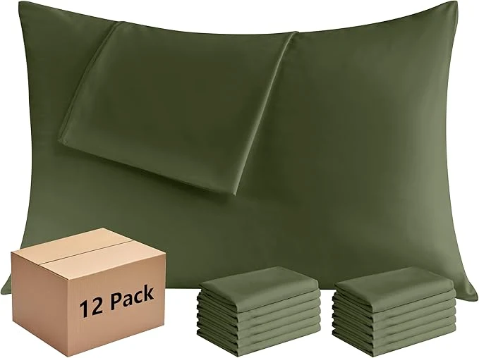 Responsible Pillowcases Standard 12 Pack 20x26 Pillow Cases with Envelope Closure Soft Plain Brushed Microfiber Covers Breathable Wrinkle-Resistant Olive Green Superior