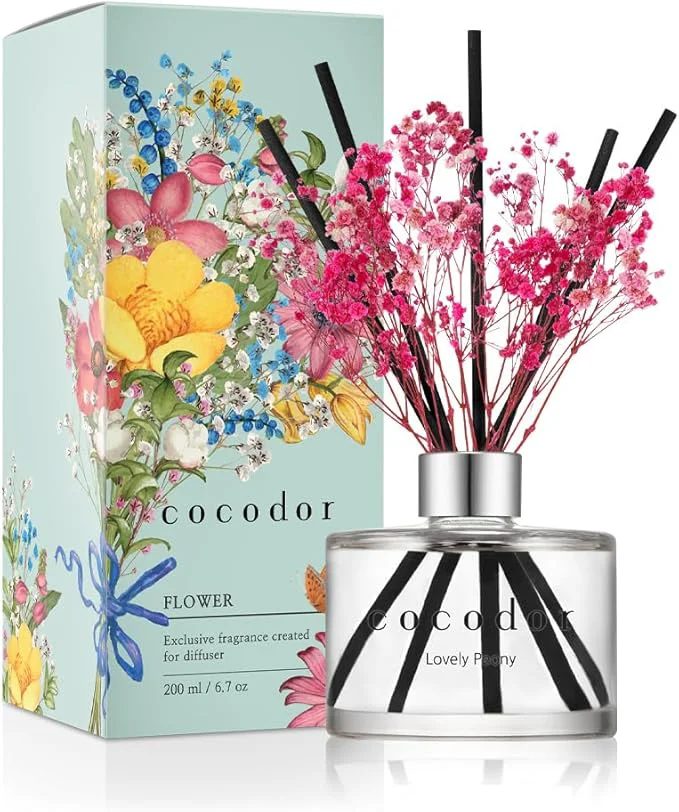 Enhanced COCODOR Flower Reed Diffuser Set 6.7oz Lovely Peony Scent Diffuser First-Class