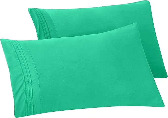 High-Quality Elegant Comfort Solid Pillowcases 1500 Premium Hotel Quality Microfiber - Smooth Weave Wrinkle and Fade Resistant Easy Slip-On 2-Piece Set Standard Queen Pillowcase Paradise Teal Pure