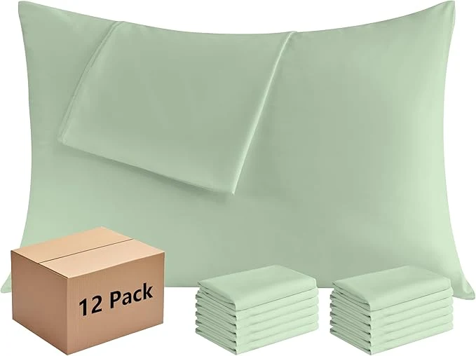 Environmentally Friendly Pillowcases Queen 12 Pack 20x30 Pillow Cases with Envelope Closure Soft Plain Brushed Microfiber Covers Breathable Wrinkle-Resistant Sage Green High-Performance