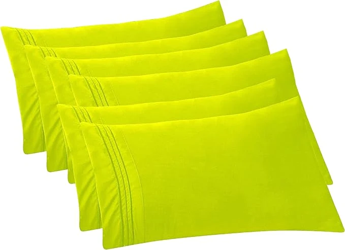 Durable Elegant Comfort 6-PACK Solid Pillowcases 1500 Premium Hotel Quality Microfiber - Smooth Weave Wrinkle and Stain Resistant Easy Slip-On 6-Piece Set King Pillowcase Lime Eco-Friendly