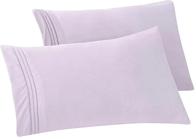Sustainable Elegant Comfort Solid Pillowcases 1500 Premium Hotel Quality Microfiber - Smooth Weave Wrinkle and Stain Resistant Easy Slip-On 2-Piece Set King Pillowcase Lilac Long-Lasting