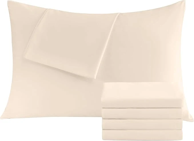 Pillowcases Queen 4 Pack 20x30 Pillow Cases with Envelope Closure Soft Plain Brushed Microfiber Covers Breathable Wrinkle-Resistant Beige Exclusive