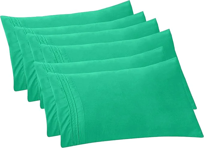 Exceptional Elegant Comfort 6-Pack Solid Pillowcases 1500 Premium Hotel Quality Microfiber - Smooth Weave Wrinkle and Fade Resistant Easy Slip-On 6-Piece Set King Pillowcase Paradise Teal Exclusive