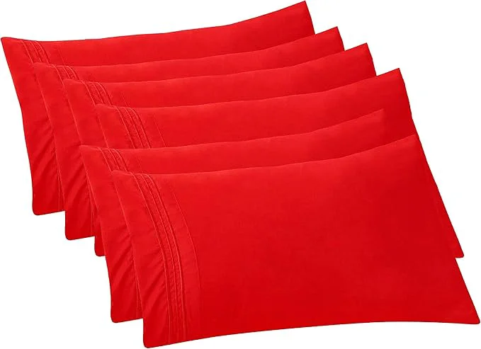 Flexible Elegant Comfort 6-PACK Solid Pillowcases 1500 Premium Hotel Quality Microfiber - Smooth Weave Wrinkle and Stain Resistant Easy Slip-On 6-Piece Set King Pillowcase Red Detailed