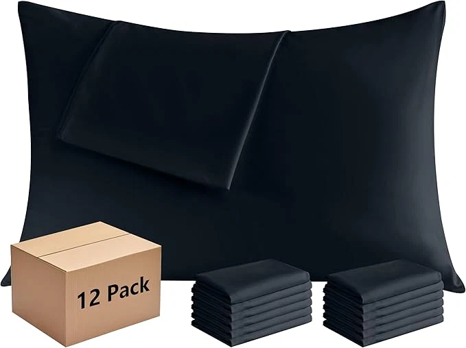Verified Pillowcases Standard 12 Pack 20x26 Pillow Cases with Envelope Closure Soft Plain Brushed Microfiber Covers Breathable Wrinkle-Resistant Black Quality