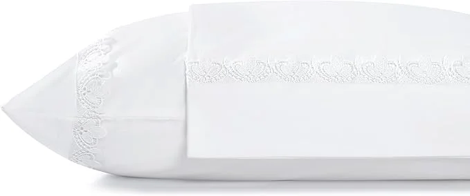 Eco-Friendly Linen Home Cotton Percale Fluer Lace Pillowcases Queen Standard Size White 2 Pieces of Pillow Case Crisp and Cool Strong Bed Linen 20 inches X 30 inches High-Quality