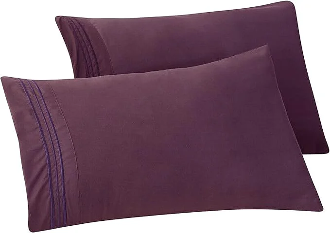 High-End Elegant Comfort Solid Pillowcases 1500 Premium Hotel Quality Microfiber - Smooth Weave Wrinkle and Stain Resistant Easy Slip-On 2-Piece Set Standard Queen Pillowcase Purple Trusted