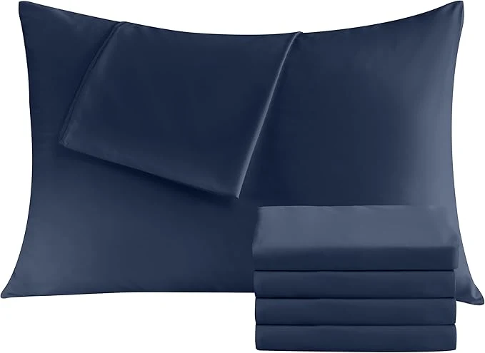 Smooth Pillowcases King 4 Pack 20x36 Pillow Cases with Envelope Closure Soft Plain Brushed Microfiber Covers Breathable Wrinkle-Resistant Navy Blue Unique