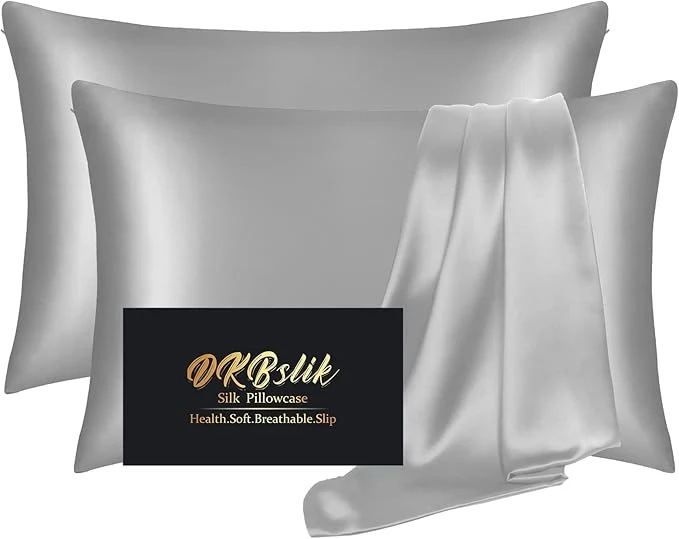 Long-Lasting Silk Pillowcase 2 Pack Natural Mulberry Silk Pillow Case Anti Acne Silk Pillowcase for Hair and Skin King Size Silk Satin Pillowcase Set of 2 with Hidden Zipper Gifts for Women Men Grey Original