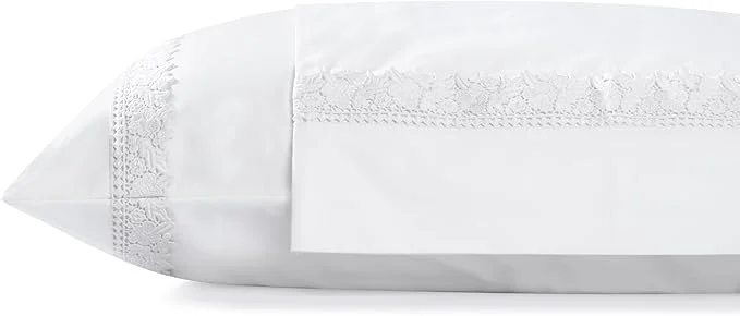Efficient Linen Home Cotton Percale Gardenia Lace Pillowcases Queen Standard Size White 2 Pieces of Pillow Case Crisp and Cool Strong Bed Linen 20 inches X 30 inches Safe