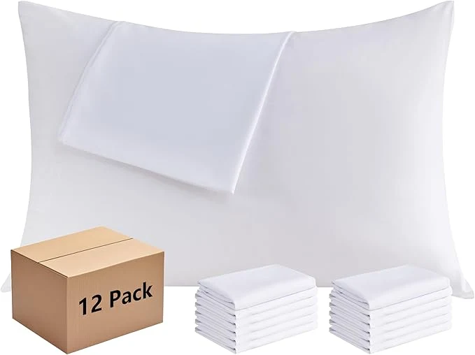 Refined White Pillowcases King 12 Pack 20x36 Pillow Cases with Envelope Closure Soft Plain Brushed Microfiber Covers Breathable Wrinkle-Resistant Artisan
