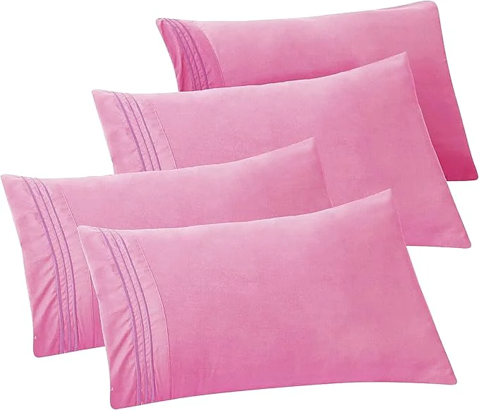 Prestigious Elegant Comfort 4-PACK Solid Pillowcases 1500 Premium Hotel Quality Microfiber - Smooth Weave Wrinkle and Stain Resistant Easy Slip-On 4-Piece Set King Pillowcase Light Pink Reliable