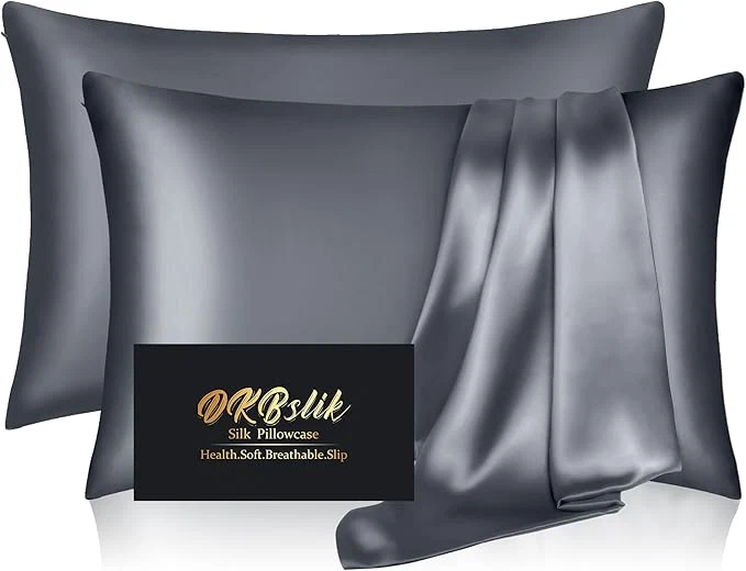 Certified Silk Pillowcase 2 Pack Natural Mulberry Silk Pillow Cases Anti Acne Silk Pillowcase for Hair and Skin King Size Silk Satin Pillowcase Set of 2 with Zipper Gifts for Sleeping Women Space Grey Fine Crafted