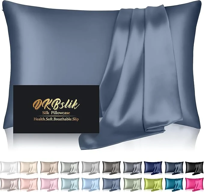 World-Class Silk Pillowcase for Hair and Skin Mulberry Silk Pillow Cases King Size Anti Acne Cooling Beauty Sleep Both Sides Natural Silk Satin Pillow Case Covers with Hidden Zipper Gifts for Women Men Ash Blue Official