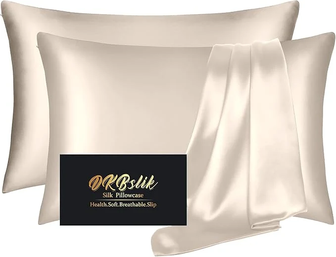 Original Design Silk Pillowcase 2 Pack Natural Mulberry Silk Pillow Case Anti Acne Silk Pillowcase for Hair and Skin King Size Silk Satin Pillowcase Set of 2 with Hidden Zipper Gifts for Women Men Beige Sustainable