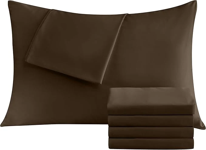 Certified Pillowcases Queen 4 Pack 20x30 Pillow Cases with Envelope Closure Soft Plain Brushed Microfiber Covers Breathable Wrinkle-Resistant Brown Responsible