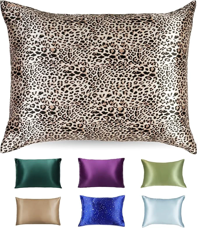 Detailed Blissy Silk Pillowcase - Pure Mulberry Silk - 22 Momme 6A High-Grade Fibers - Silk Pillow Cover for Hair amp Skin - Regular Queen amp King Leopard Queen Authentic