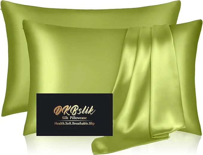 Silk Pillowcase 2 Pack Natural Mulberry Silk Pillow Cases Anti Acne Silk Pillowcase for Hair and Skin King Size Silk Satin Pillowcase Set of 2 with Zipper Gifts for Sleeping Women Olive Green Durable