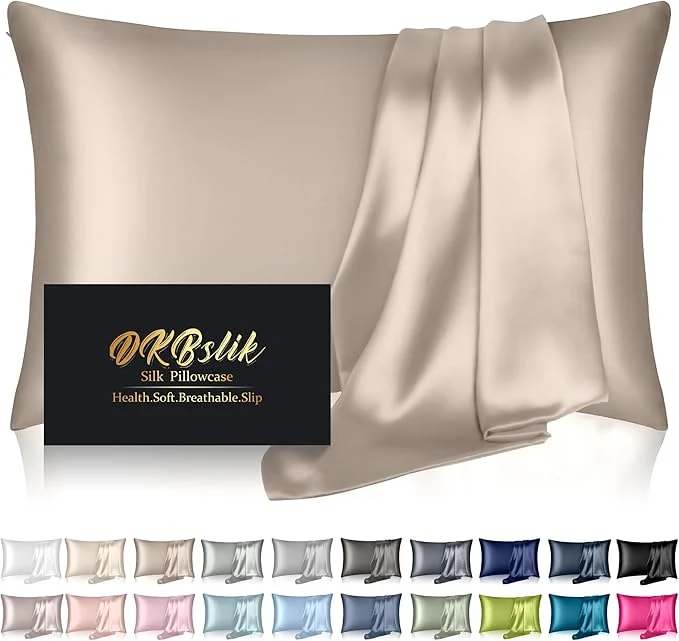 Original Design Silk Pillowcase for Hair and Skin Mulberry Silk Pillow Cases Standard Size Anti Acne Cooling Sleep Both Sides Natural Silk Satin Pillow Covers with Hidden Zipper Gifts for Women Men Champagne Stylish