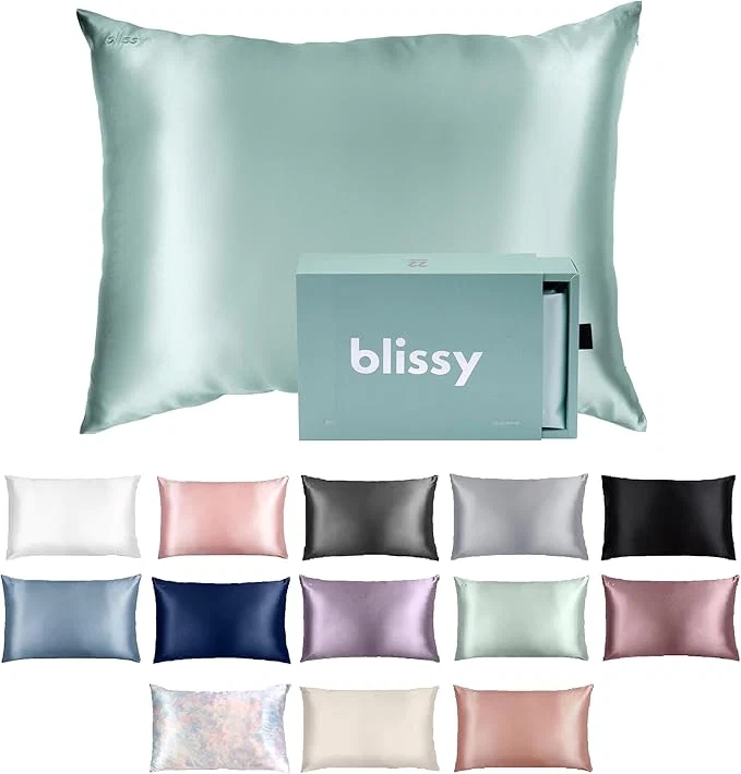 Proven Blissy Silk Pillowcase - Pure Mulberry Silk - 22 Momme 6A High-Grade Fibers - Silk Pillow Cover for Hair amp Skin - Regular Queen amp King Mint Queen Premium