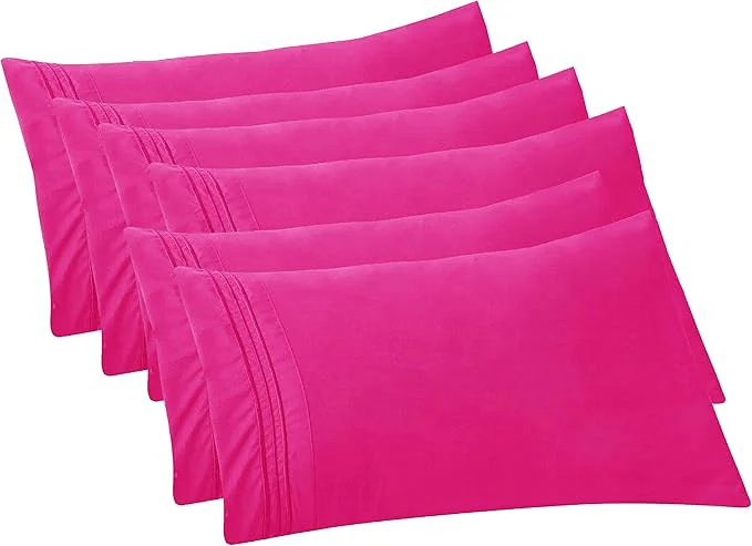 Elegant Comfort 6-PACK Solid Pillowcases 1500 Premium Hotel Quality Microfiber - Smooth Weave Wrinkle and Stain Resistant Easy Slip-On 6-Piece Set King Pillowcase Pink Expertly Made