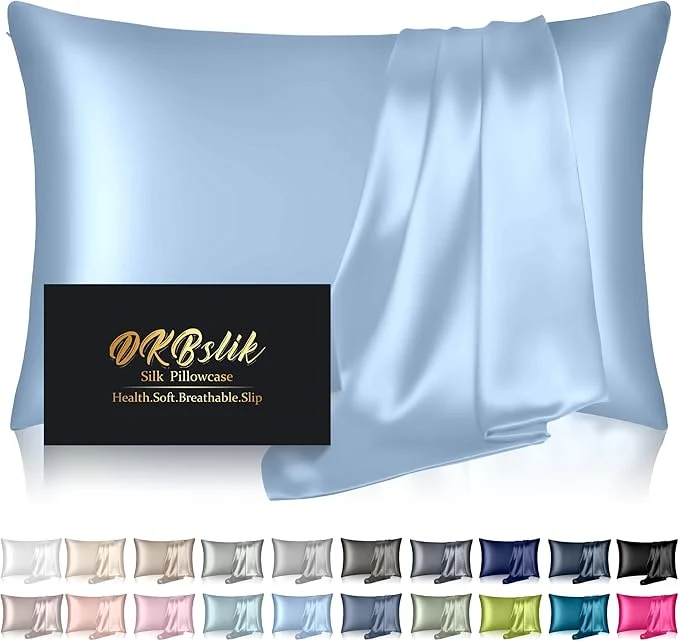 Carefully Designed Silk Pillowcase for Hair and Skin Mulberry Silk Pillow Cases King Size Anti Acne Cooling Sleep Both Sides Natural Silk Satin Pillow Case Covers with Hidden Zipper Gifts for Women Men Haze Blue High-Grade