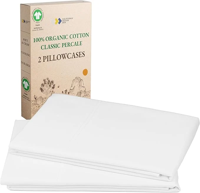 Fashionable California Design Den Organic Cotton King Size Pillow Case Pair Set of 2 Soft amp Crisp Percale Weave Cotton Pillowcases Bright White Comfortable