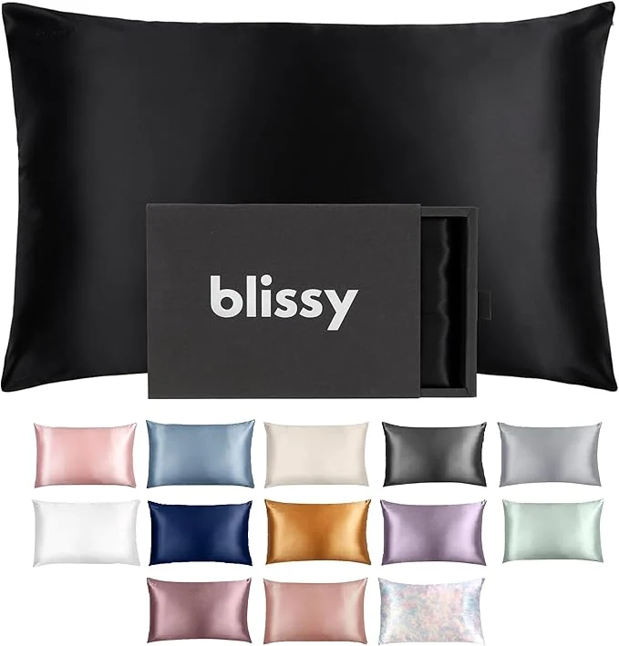 Superior Blissy Silk Pillowcase - Pure Mulberry Silk - 22 Momme 6A High-Grade Fibers - Silk Pillow Cover for Hair amp Skin - Regular Queen amp King Black Queen Consistent