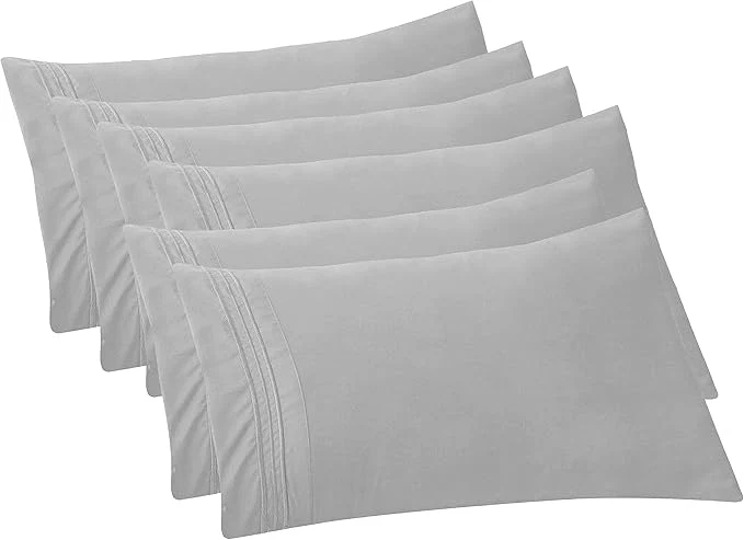 High-Quality Elegant Comfort 6-PACK Solid Pillowcases 1500 Premium Hotel Quality Microfiber - Smooth Weave Wrinkle and Stain Resistant Easy Slip-On 6-Piece Set King Pillowcase Silver Relaxed