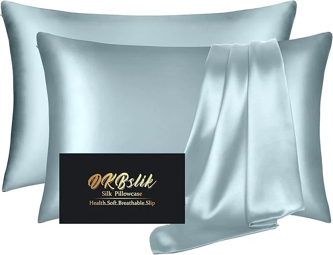 Classic DKBslik Silk Pillowcase 2 Pack Natural Mulberry Silk Pillow Case Anti Acne Silk Pillowcase for Hair and Skin King Size Silk Satin Pillowcase Set of 2 with Hidden Zipper Gifts for Women Men Aqua Blue Sustainable