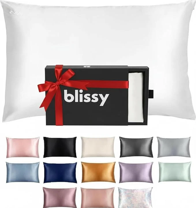 Carefully Designed Blissy Silk Pillowcase - Pure Mulberry Silk - 22 Momme 6A High-Grade Fibers - Silk Pillow Cover for Hair amp Skin - Regular Queen amp King Blissy White Standard Healthy