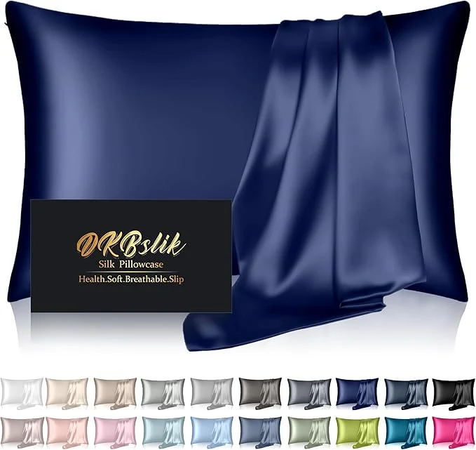 Unique Silk Pillowcase for Hair and Skin Mulberry Silk Pillow Cases King Size Anti Acne Cooling Sleep Both Sides Natural Silk Satin Pillow Case Covers with Hidden Zipper Gifts for Women Men Navy Blue Premium