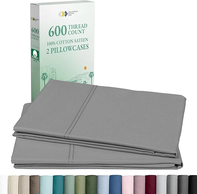 Advanced Luxuriously Soft Premium 600 Thread Count Cotton Set of 2 Cases Crisp Pillow Cases King Size Set of 2 Fits King Pillows Mist Grey Genuine