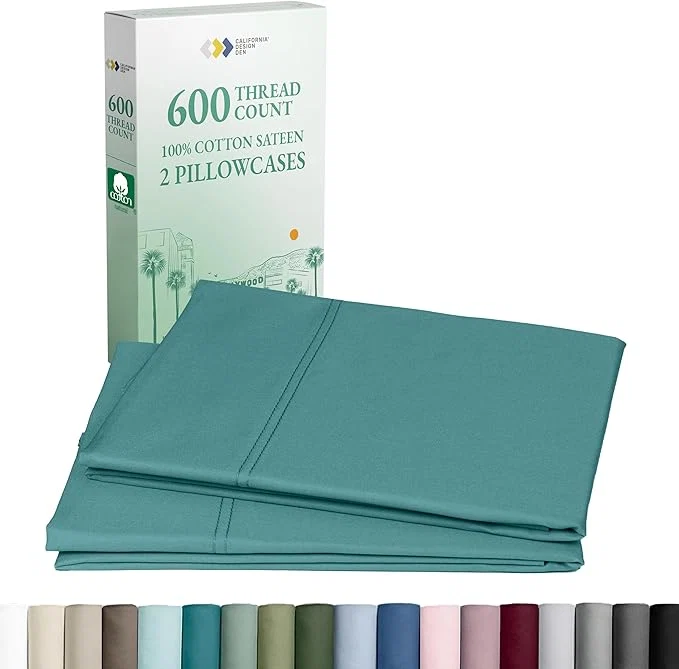 Fast California Design Den Pillow Case King Size Set of 2 - Luxuriously Soft Premium 600 Thread Count Cotton Pillow Cases King Crisp Sateen - Teal Certified