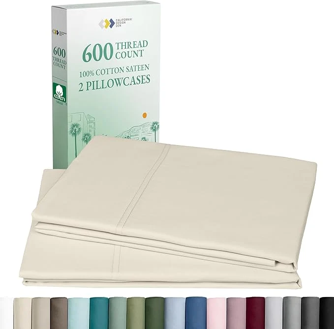 Top-Quality Luxuriously Soft Premium 600 Thread Count Cotton Set of 2 Cases Crisp Pillowcases Queen Size Set of 2 Fits Standard amp Queen Pillows - Ivory Warm Cream Functional